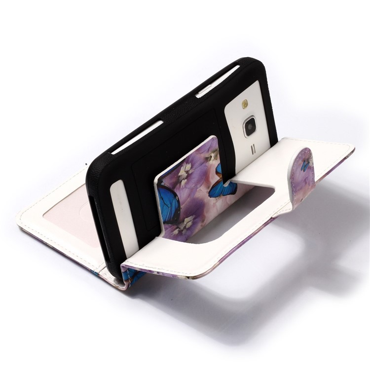 Borboletas Azuis E Flor - Estampado Em Relevo Carteira De Couro Universal Phone Case Para Iphone 8 Plus / Galaxy J7 (2018)-4