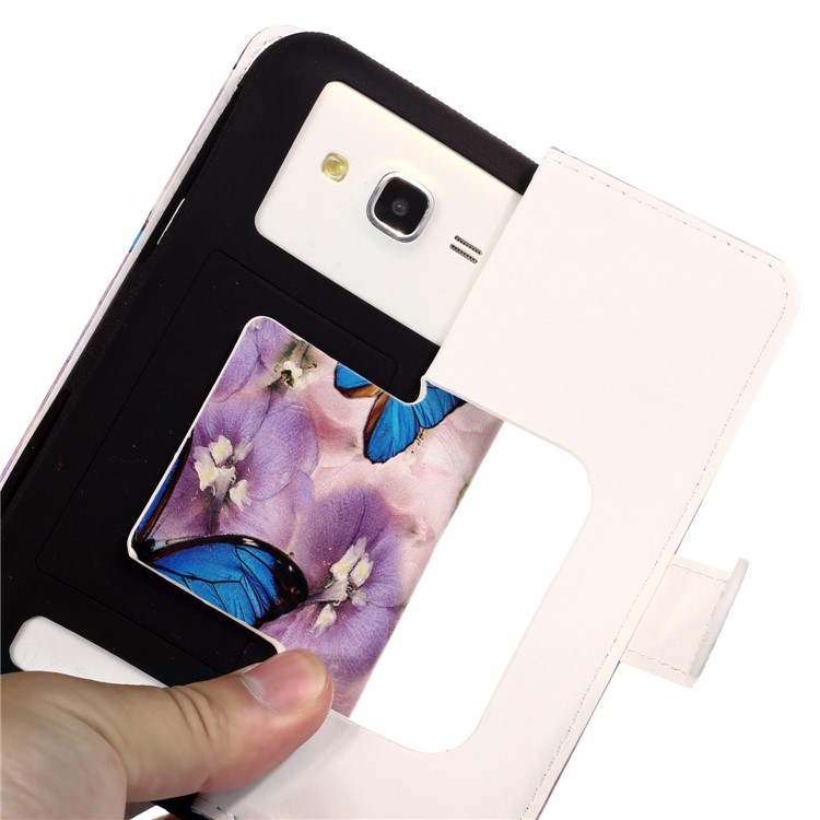 Borboletas Azuis E Flor - Estampado Em Relevo Carteira De Couro Universal Phone Case Para Iphone 8 Plus / Galaxy J7 (2018)-5