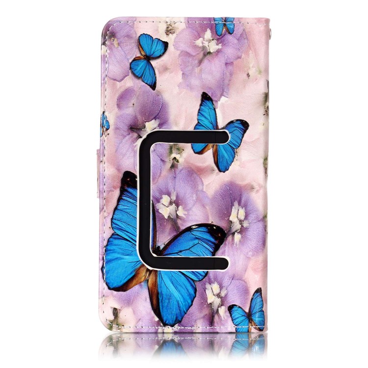 Borboletas Azuis E Flor - Estampado Em Relevo Carteira De Couro Universal Phone Case Para Iphone 8 Plus / Galaxy J7 (2018)-7