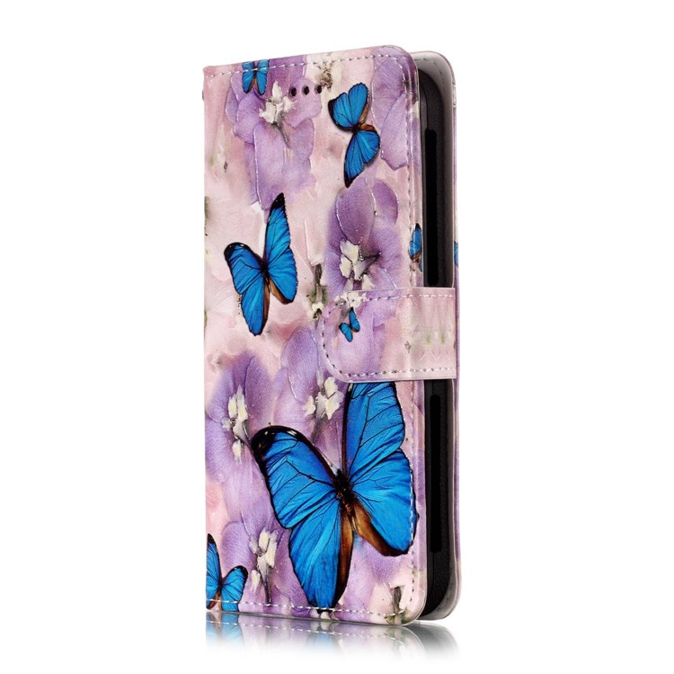 Borboletas Azuis E Flor - Estampado Em Relevo Carteira De Couro Universal Phone Case Para Iphone 8 Plus / Galaxy J7 (2018)-9