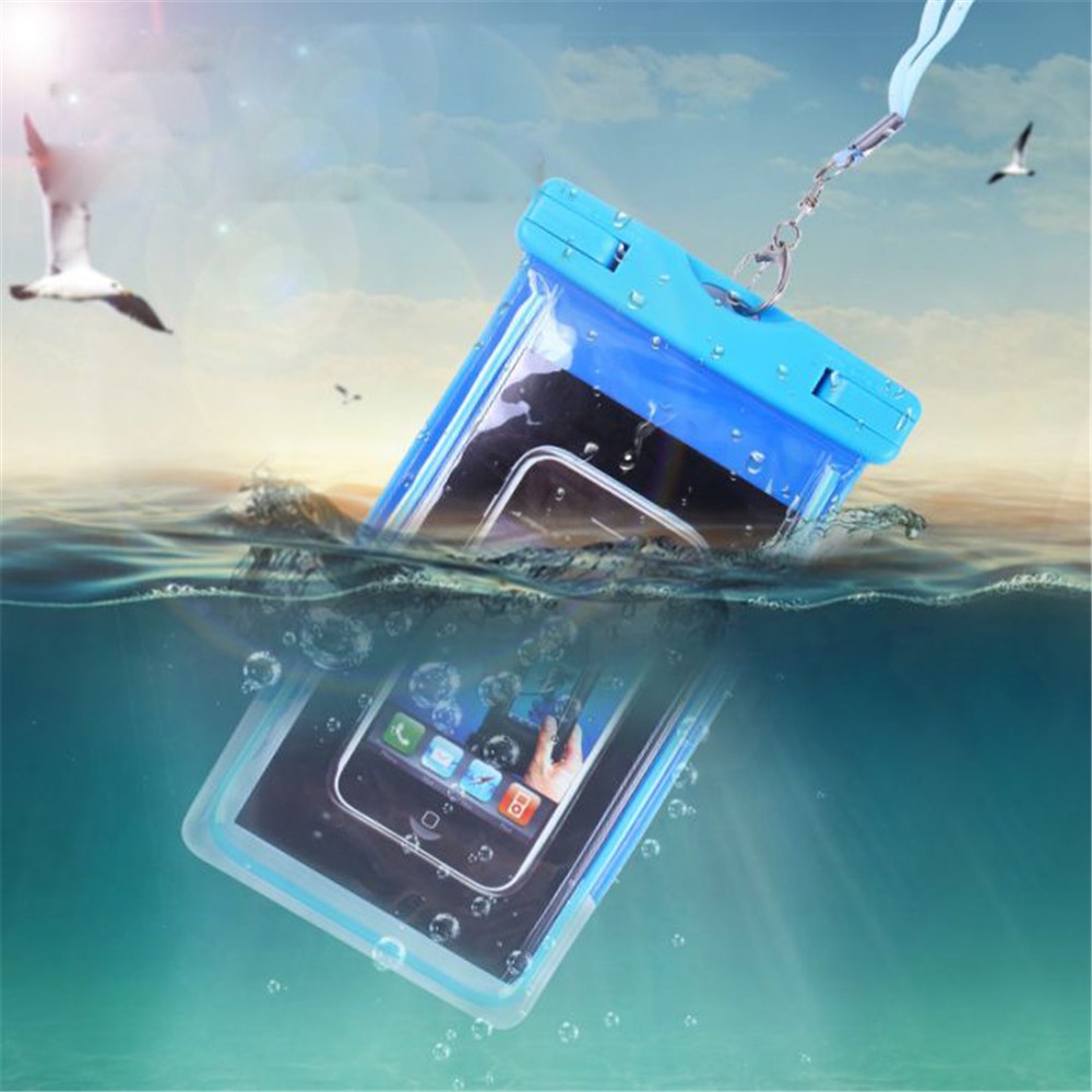 Blue - Fluorescent Waterproof ABS + PVC Bag Case for iPhone Samsung etc, Inner Size: 10.7 x 17.3cm
