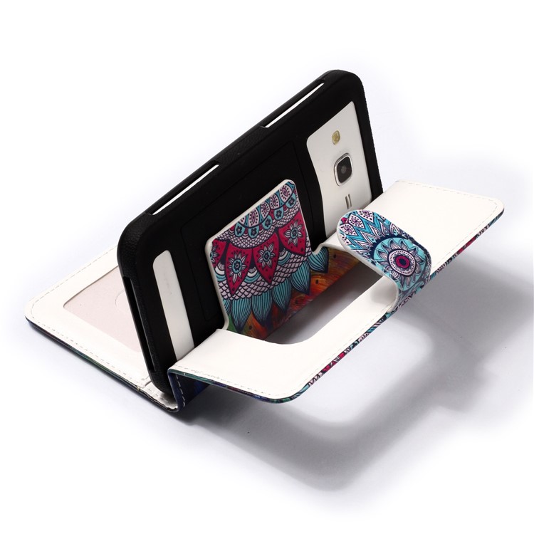 Mandalablume - Geprägte Gemusterte Leder Brieftasche Universelle Handytasche Für Iphone Se / Motorola Moto E-8