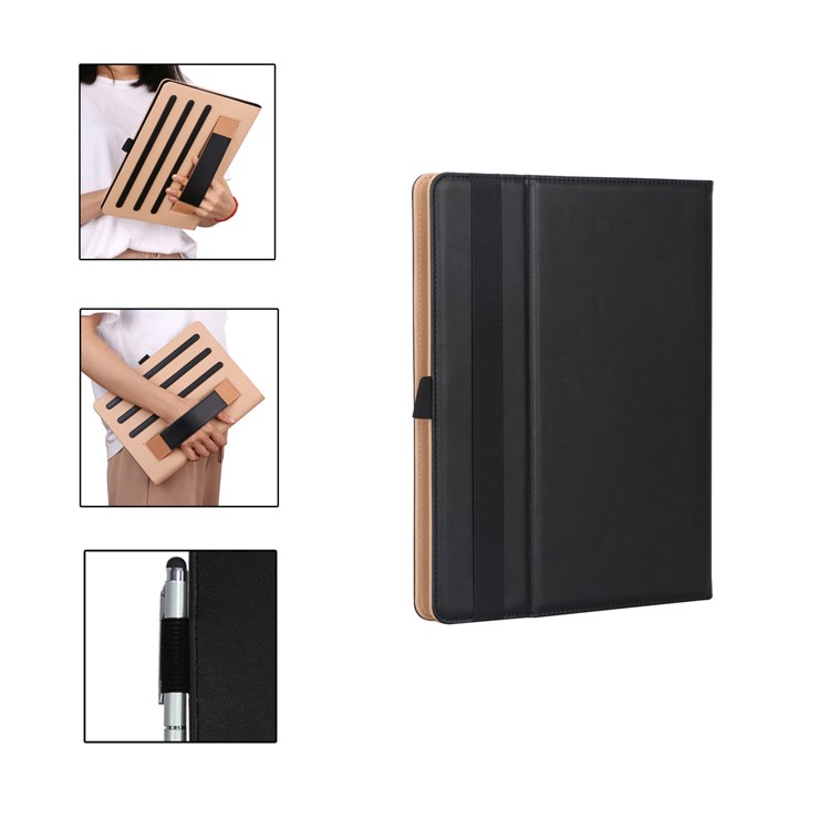 Universal Foldable Stand PU Leather Protective Cover with Hand Strap for Huawei MediaPad M5 10 - Black