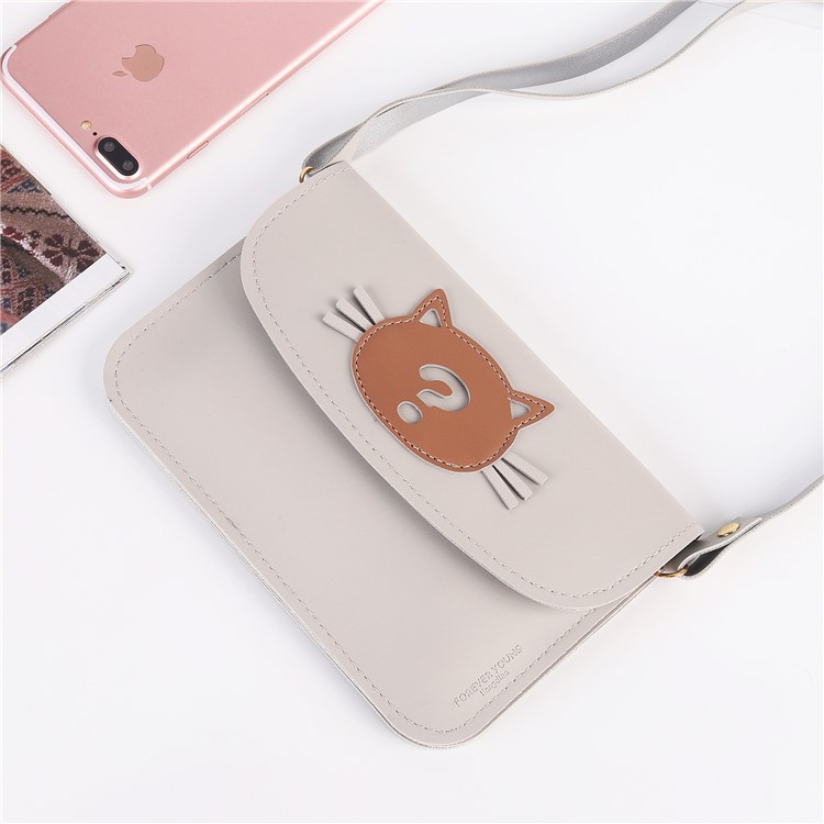 

MUSUBO Cat Pattern Multi-functional Phone Wallet Bag Single Shoulder Pouch - White
