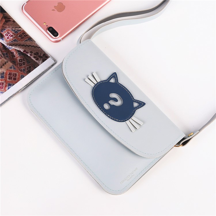 

MUSUBO Cat Pattern Multi-functional Phone Wallet Bag Single Shoulder Leather Bag Pouch - Grey