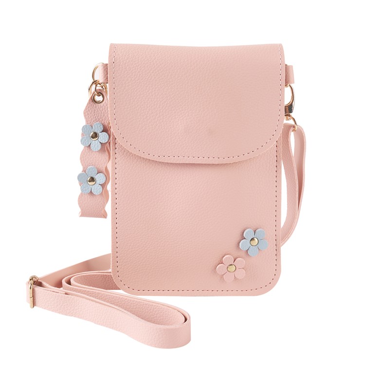 

MUSUBO Flower Decor PU Leather Pouch Case with Shoulder Strap for iPhone X / 8 Plus / 7 Plus/7 Samsung Note7 Etc - Pink, iPhone X