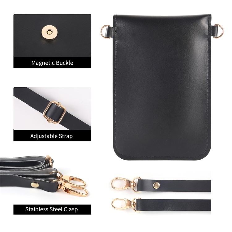 Bolso Universal De La Cartera De La Bolsa De Cuero De La PU Del Modelo Del Pájaro De MUSUBO Con La Correa De Hombro Para El Iphone X / 8 Plus / 7 Más Etc, Tamaño: 18 X 12.7cm - Negro-3