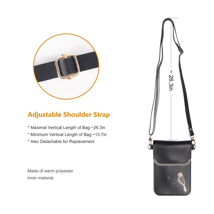 Bolso Universal De La Cartera De La Bolsa De Cuero De La PU Del Modelo Del Pájaro De MUSUBO Con La Correa De Hombro Para El Iphone X / 8 Plus / 7 Más Etc, Tamaño: 18 X 12.7cm - Negro-5