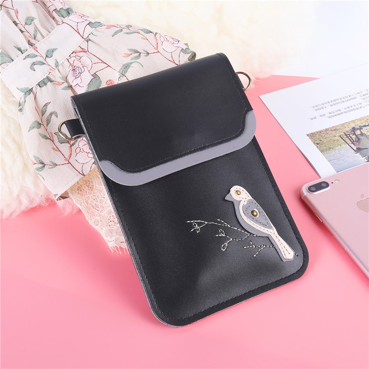 Bolso Universal De La Cartera De La Bolsa De Cuero De La PU Del Modelo Del Pájaro De MUSUBO Con La Correa De Hombro Para El Iphone X / 8 Plus / 7 Más Etc, Tamaño: 18 X 12.7cm - Negro-8
