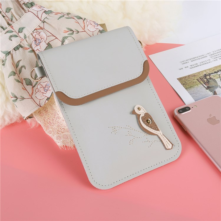 MUSUBO Bird Pattern Universal PU Leather Wallet Pouch for iPhone X/8 Plus/7 Plus etc, Size: 18 x 12.7cm - Grey-8
