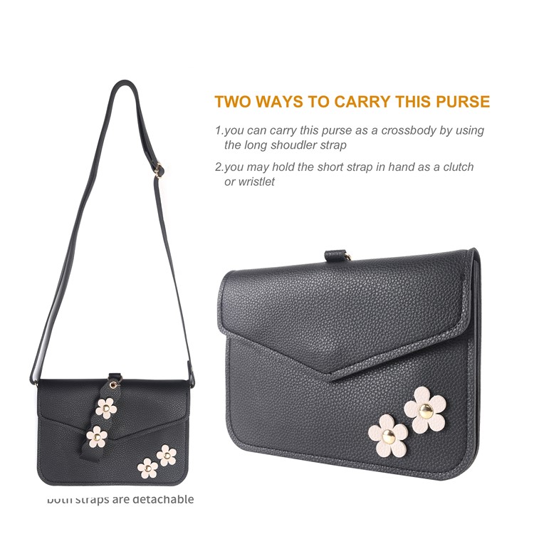 MUSUBO Universal Flower Design Leather Pouch Handbag for iPhone X/Huawei Mate 10, Size: 7.5'' x 5'' - Black-3