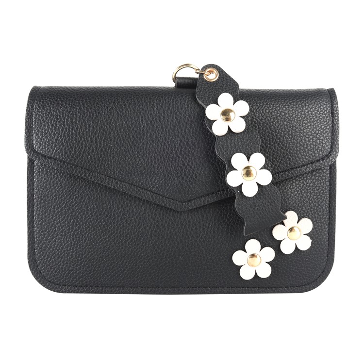MUSUBO Universal Flower Design Leather Pouch Handbag for iPhone X/Huawei Mate 10, Size: 7.5'' x 5'' - Black-4
