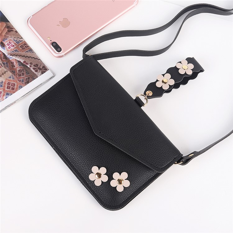 MUSUBO Universal Flower Design Leather Pouch Handbag for iPhone X/Huawei Mate 10, Size: 7.5'' x 5'' - Black-8