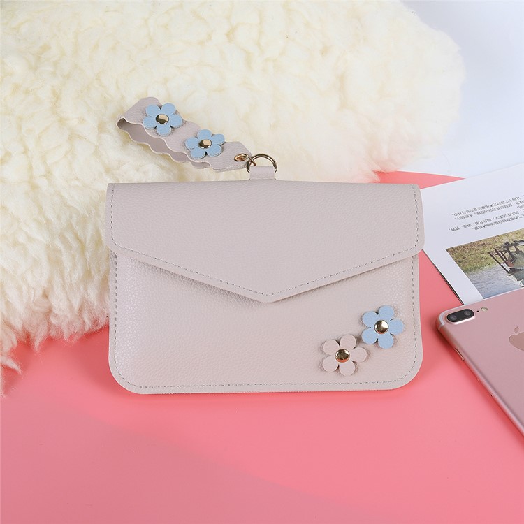 MUSUBO Universal Flower Design Leather Wallet Shoulder Bag for iPhone X/Huawei Mate 10, Size: 7.5'' x 5'' - Beige-1