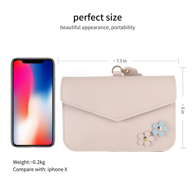 MUSUBO Universal Flower Design Leather Wallet Shoulder Bag for iPhone X/Huawei Mate 10, Size: 7.5'' x 5'' - Beige-2