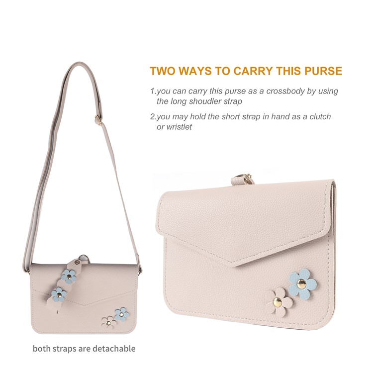 MUSUBO Universal Flower Design Leather Wallet Shoulder Bag for iPhone X/Huawei Mate 10, Size: 7.5'' x 5'' - Beige-3