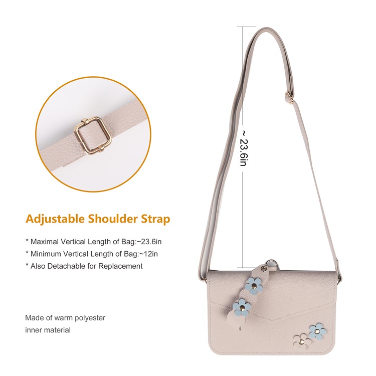 MUSUBO Universal Flower Design Leather Wallet Shoulder Bag for iPhone X/Huawei Mate 10, Size: 7.5'' x 5'' - Beige-8