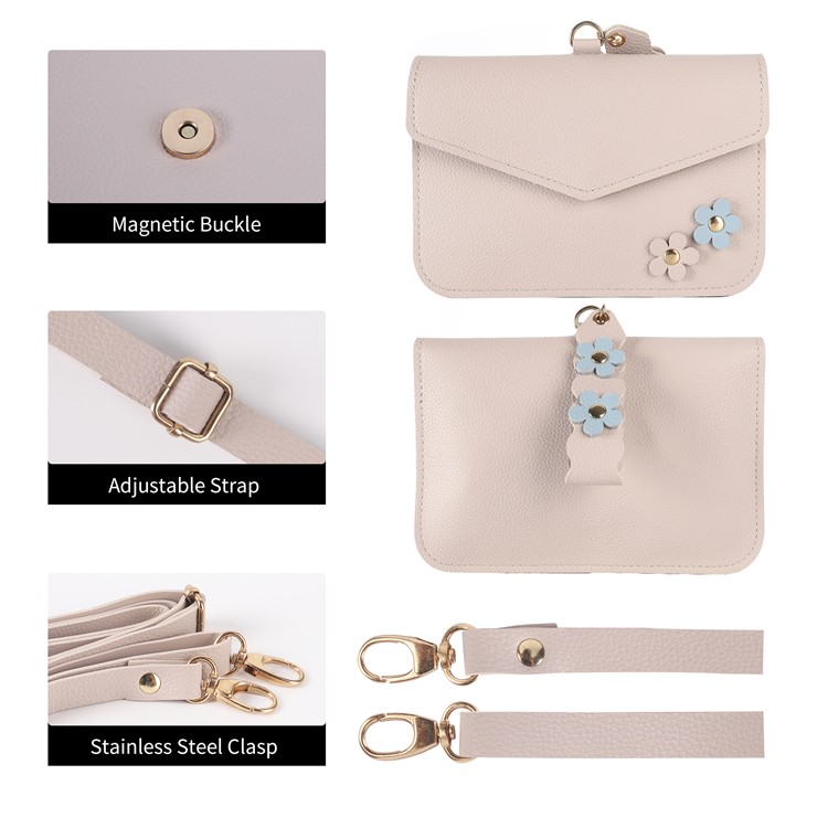 MUSUBO Universal Flower Design Leather Wallet Shoulder Bag for iPhone X/Huawei Mate 10, Size: 7.5'' x 5'' - Beige-9