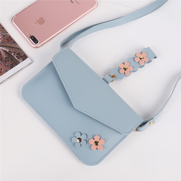 MUSUBO Универсальный Цветочный Дизайн Кожаный Кошелек Для Муфты Для Iphone X / Huawei Mate 10, Размер: 7.5 '' X 5 '' - Синий-4