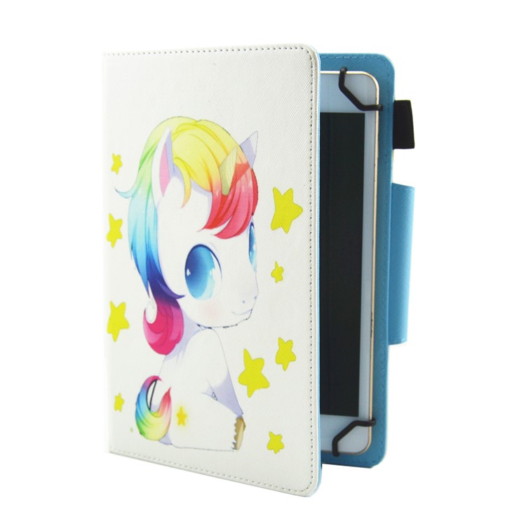 Patterned 10-inch Tablet Universal PU Leather Wallet Case for iPad 9.7 (2018) / Lenovo Tab 4 10 Plus etc - Unicorn and Stars-2