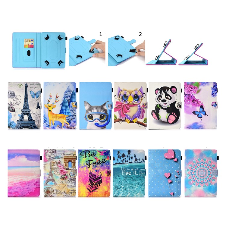 Patterned 10-inch Tablet Universal PU Leather Wallet Case for iPad 9.7 (2018) / Lenovo Tab 4 10 Plus etc - Owl-10