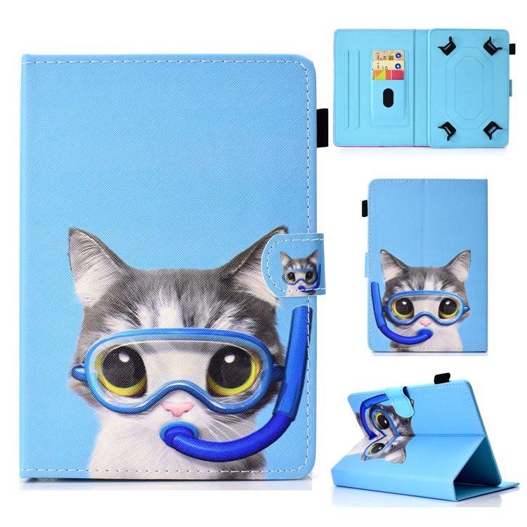 Concha de Billetera de Cuero PU de 10 Pulgadas de 10 Pulgadas Estampada Para Ipad 9.7 (2018) / Lenovo Tab 4 10 Plus, Etc. - Gato de Buceo