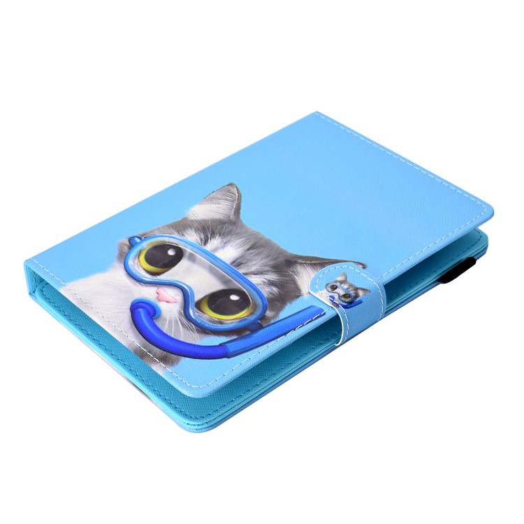 Concha de Billetera de Cuero PU de 10 Pulgadas de 10 Pulgadas Estampada Para Ipad 9.7 (2018) / Lenovo Tab 4 10 Plus, Etc. - Gato de Buceo