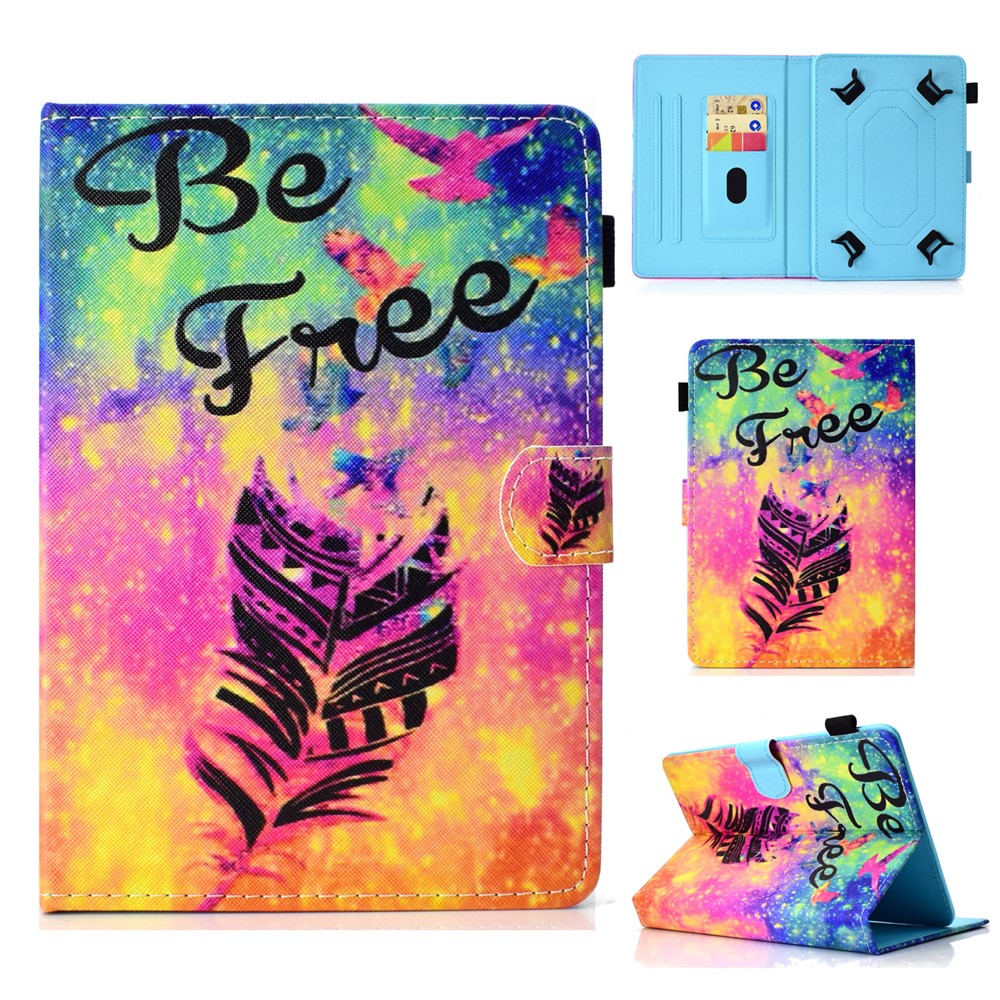 Patterned 10-inch Tablet Universal PU Leather Wallet Casing for iPad 9.7 (2018) / Lenovo Tab 4 10 Plus etc - Feather-1
