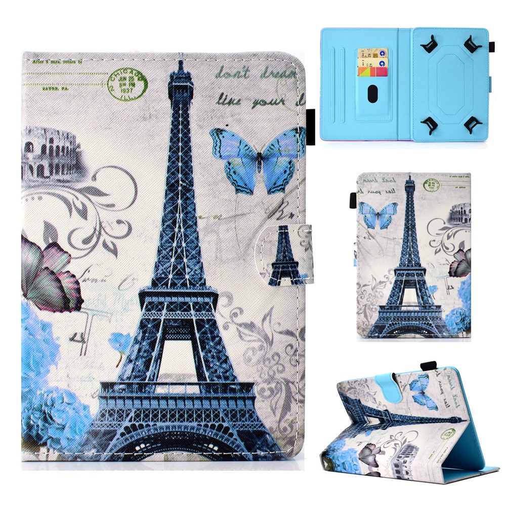 Patterned 10-inch Tablet Universal PU Leather Wallet Protective Cover for iPad 9.7 (2018) / Lenovo Tab 4 10 Plus etc - Eiffel Tower-1