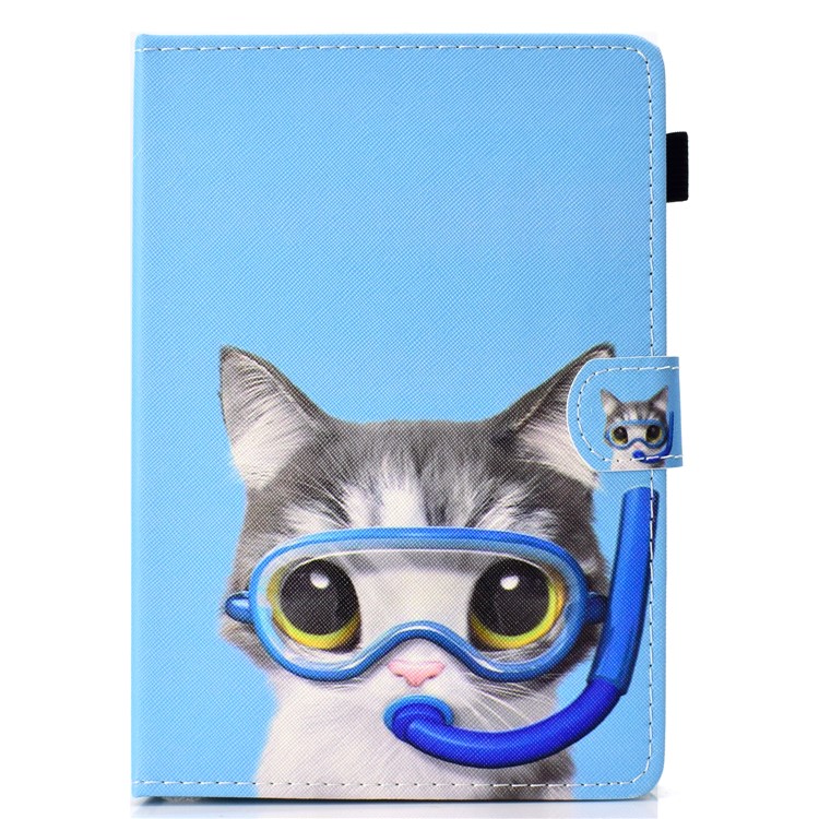 Gemusterte Universal-8-Zoll-Tablette PU Leder Brieftasche Shell Für Lenovo Tab 4 8, Etc. - Tauchkatze-2