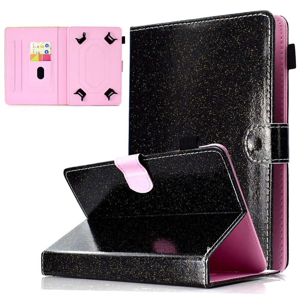Flash-Puder-dekoriertes Universal-Leder-Standgehäuse Mit Kartensteckplätzen Für 10-Zoll-Tablet-PC - Schwarz-1