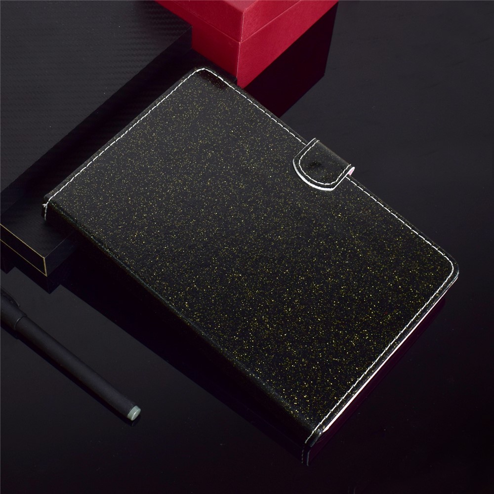 Estuche de Tableta de Polvo Flash Decorada Con Una Línea de Cuero Universal de Línea de Costura Con Ranuras Para Tarjetas Para Tabletas Dentro de 10 Pulgadas - Negro