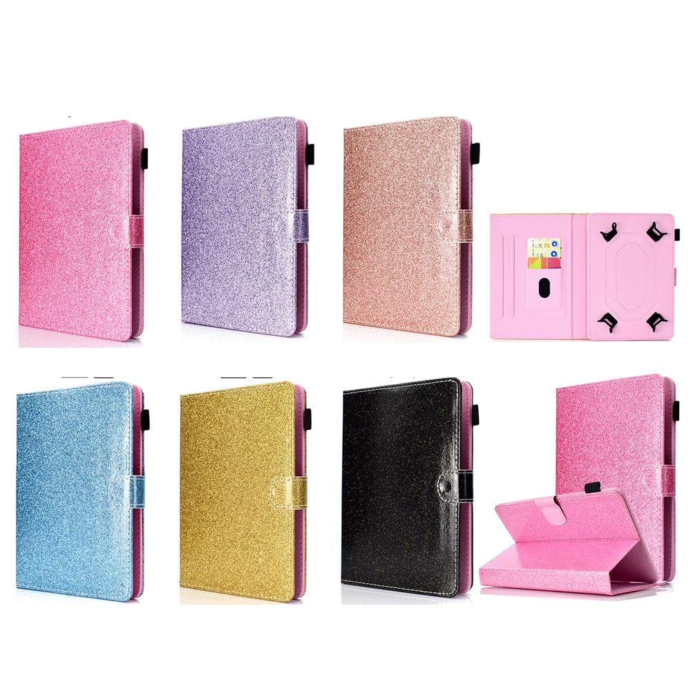 Flash-Puder-dekoriertes Universal-Leder-Standgehäuse Mit Kartensteckplätzen Für 10-Zoll-Tablet-PC - Schwarz-11