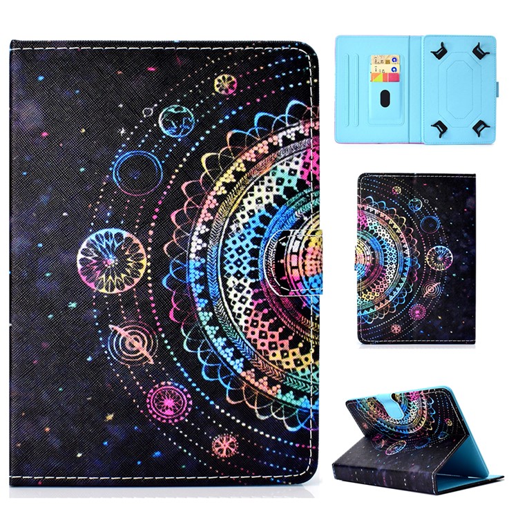 Universal 10-inch Tablet Patterned PU Leather Card Holder Case for iPad 9.7 (2018) / LG G Pad III etc - Multi-color Mandala Flower-1