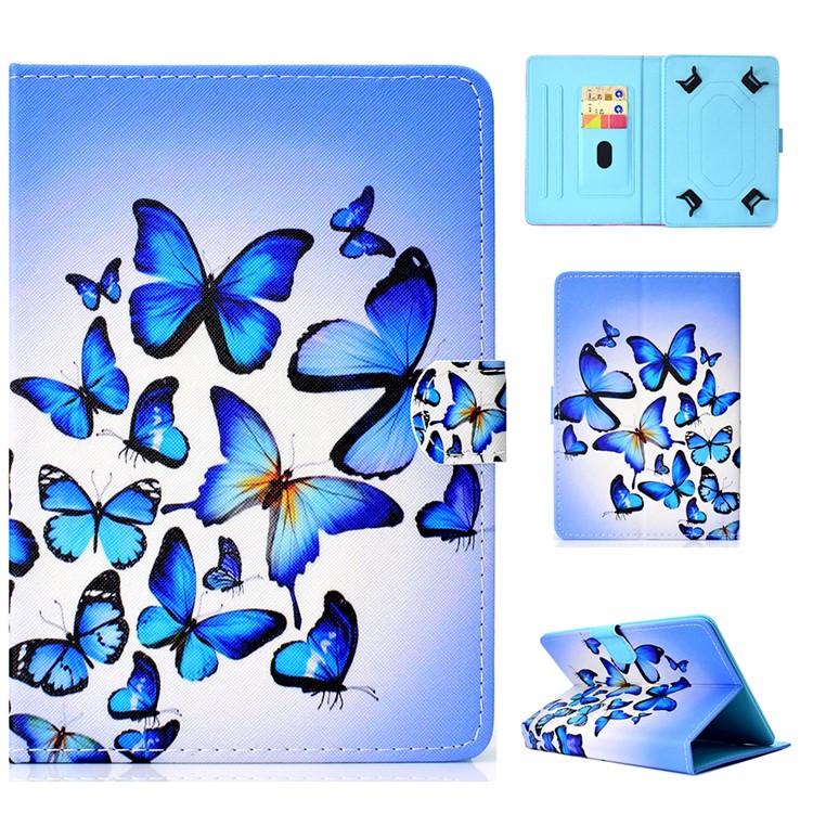 Pattern Printing Universal Leather Stand Case with Card Slots for 7-inch Tablet PC - Blue Butterfly-1