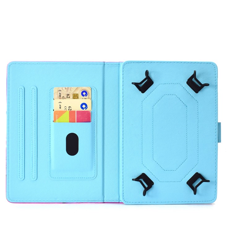 Pattern Printing Universal Leather Stand Case with Card Slots for 7-inch Tablet PC - Blue Butterfly-13