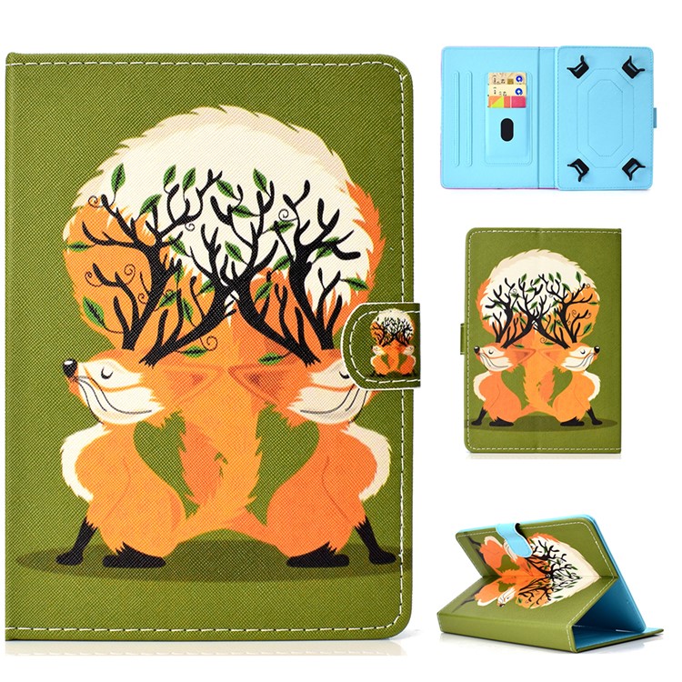 

Patterned Universal Leather Stand Case with Card Slots for 7-inch Tablet PC - Two Lovely Fox, Galaxy Tab J