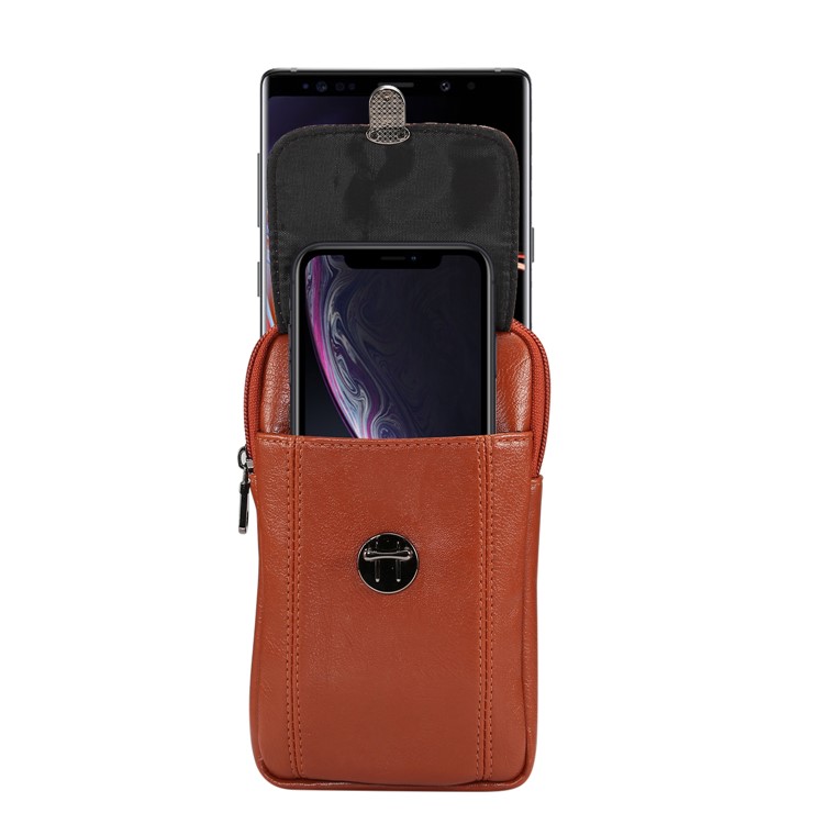 Étui De Poche Universel Étui À Fermeture À Glissière En Cuir PU Texture Universelle En Cuir PU Avec Trou De Ceinture Pour Iphone XS / Samsung Note9, Taille: 17 X 9.5cm - Taille: S / Marron-3