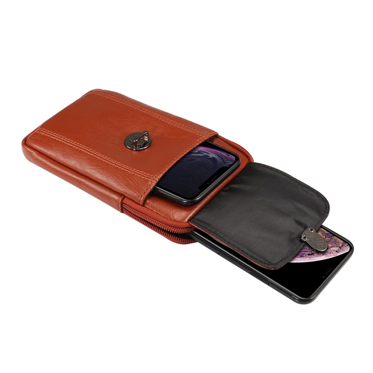 Étui De Poche Universel Étui À Fermeture À Glissière En Cuir PU Texture Universelle En Cuir PU Avec Trou De Ceinture Pour Iphone XS / Samsung Note9, Taille: 17 X 9.5cm - Taille: S / Marron-4