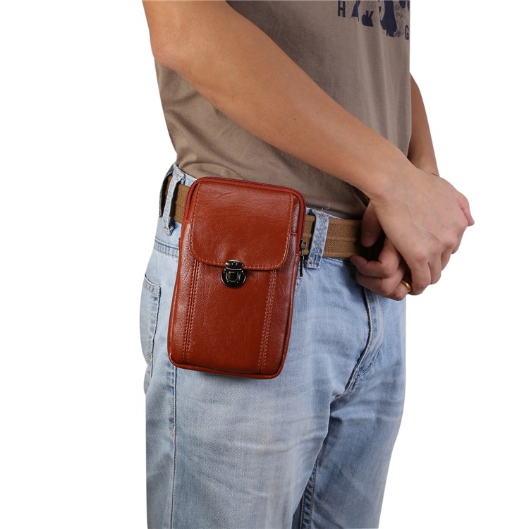 Étui De Poche Universel Étui À Fermeture À Glissière En Cuir PU Texture Universelle En Cuir PU Avec Trou De Ceinture Pour Iphone XS / Samsung Note9, Taille: 17 X 9.5cm - Taille: S / Marron-5