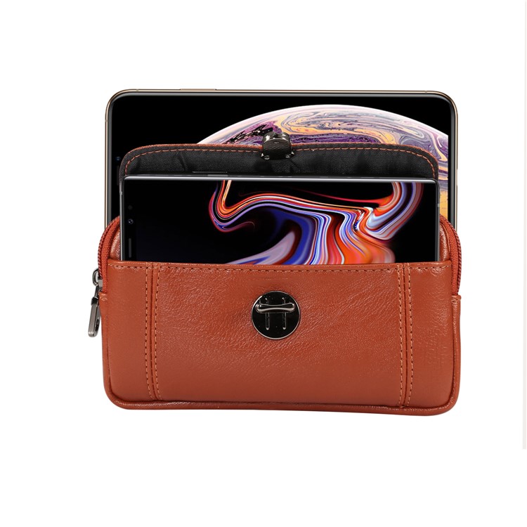 Litchi Textura Universal PU Couro Horizontal Com Zíper Tampa Bolsa Holster Com Furo Da Correia Para O Iphone XS / Samsung Note9, Tamanho: 17 X 9,7cm - Tamanho: L / Castanho-3