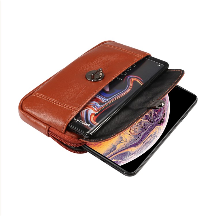 Litchi Textura Universal PU Couro Horizontal Com Zíper Tampa Bolsa Holster Com Furo Da Correia Para O Iphone XS / Samsung Note9, Tamanho: 17 X 9,7cm - Tamanho: L / Castanho-4