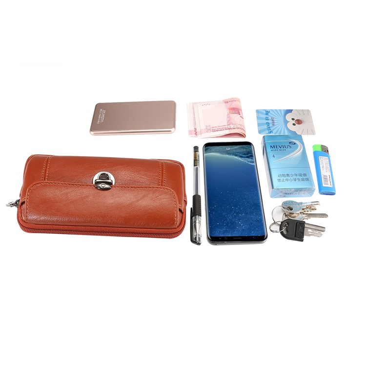 Litchi Textura Universal PU Couro Horizontal Com Zíper Tampa Bolsa Holster Com Furo Da Correia Para O Iphone XS / Samsung Note9, Tamanho: 17 X 9,7cm - Tamanho: L / Castanho-5