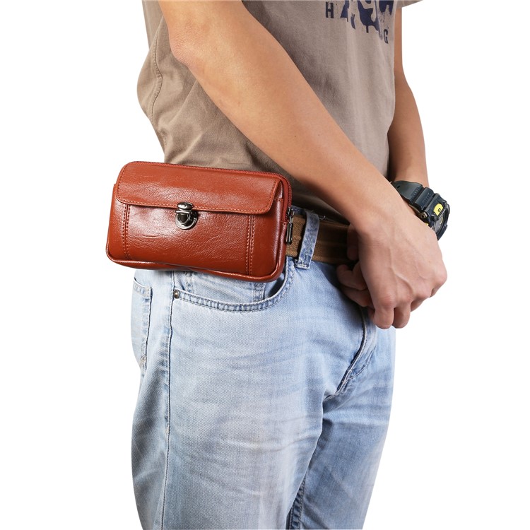 Litchi Textura Universal PU Couro Horizontal Com Zíper Tampa Bolsa Holster Com Furo Da Correia Para O Iphone XS / Samsung Note9, Tamanho: 17 X 9,7cm - Tamanho: L / Castanho-6
