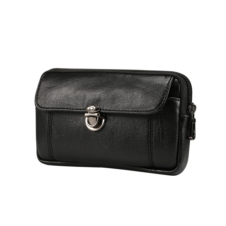 Cáscara De La Funda De La Bolsa De La Pistolera De La Piel De La PU Del Lichí Para El Iphone XS 5.8 Pulgadas / Huawei Mate 10 Pro / Mate 10, Tamaño: 163 X 90 X 25 Mm - Negro-1