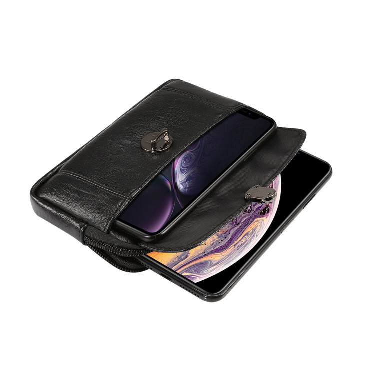 Cáscara De La Funda De La Bolsa De La Pistolera De La Piel De La PU Del Lichí Para El Iphone XS 5.8 Pulgadas / Huawei Mate 10 Pro / Mate 10, Tamaño: 163 X 90 X 25 Mm - Negro-5