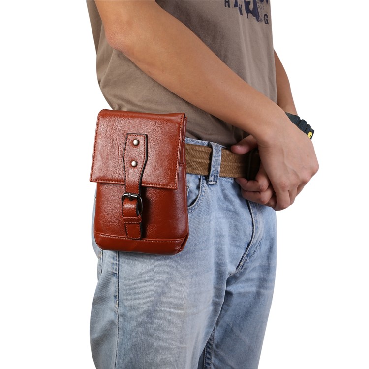 Étui De Sac À Bandoulière Holster Vertical En Cuir PU Texture Universelle Avec Boucle De Ceinture Pour Iphone XS Max / XS / Samsung Galaxy S9 / S8, Taille: 18 X 12.5cm - Marron-10