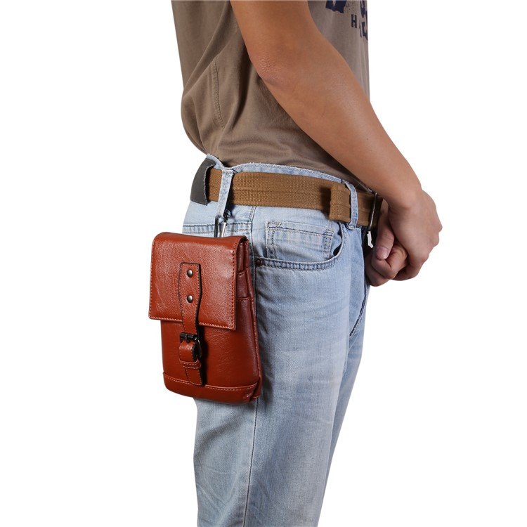 Étui De Sac À Bandoulière Holster Vertical En Cuir PU Texture Universelle Avec Boucle De Ceinture Pour Iphone XS Max / XS / Samsung Galaxy S9 / S8, Taille: 18 X 12.5cm - Marron-11