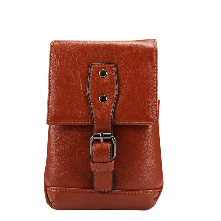Étui De Sac À Bandoulière Holster Vertical En Cuir PU Texture Universelle Avec Boucle De Ceinture Pour Iphone XS Max / XS / Samsung Galaxy S9 / S8, Taille: 18 X 12.5cm - Marron-2
