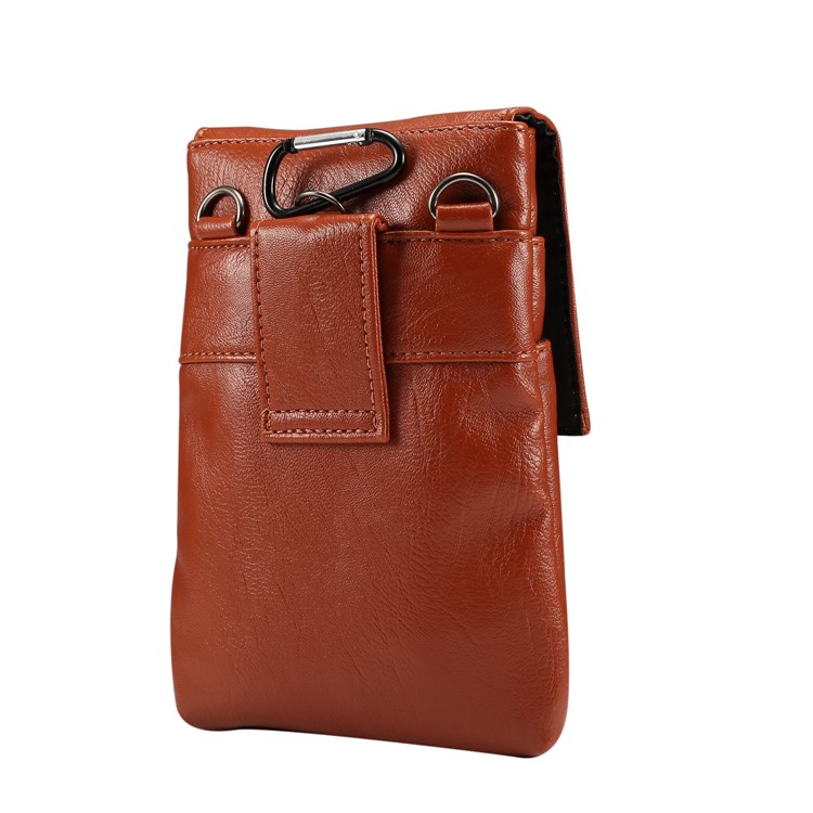 Étui De Sac À Bandoulière Holster Vertical En Cuir PU Texture Universelle Avec Boucle De Ceinture Pour Iphone XS Max / XS / Samsung Galaxy S9 / S8, Taille: 18 X 12.5cm - Marron-3